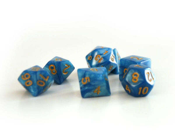 Würfelset Pearl: Azur/Gold