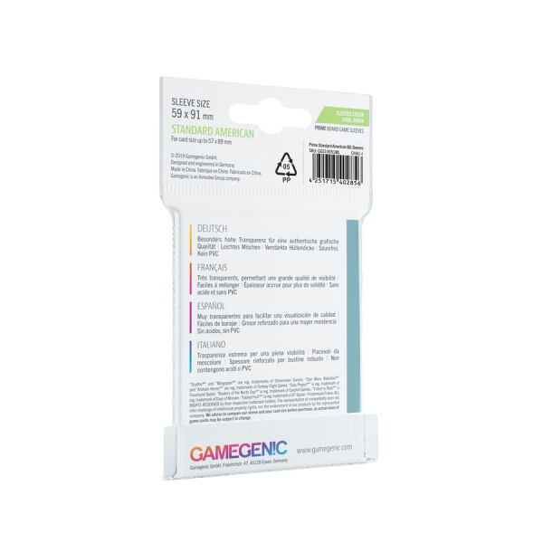 Gamegenic - Prime Sleeves - Green (59x91mm)